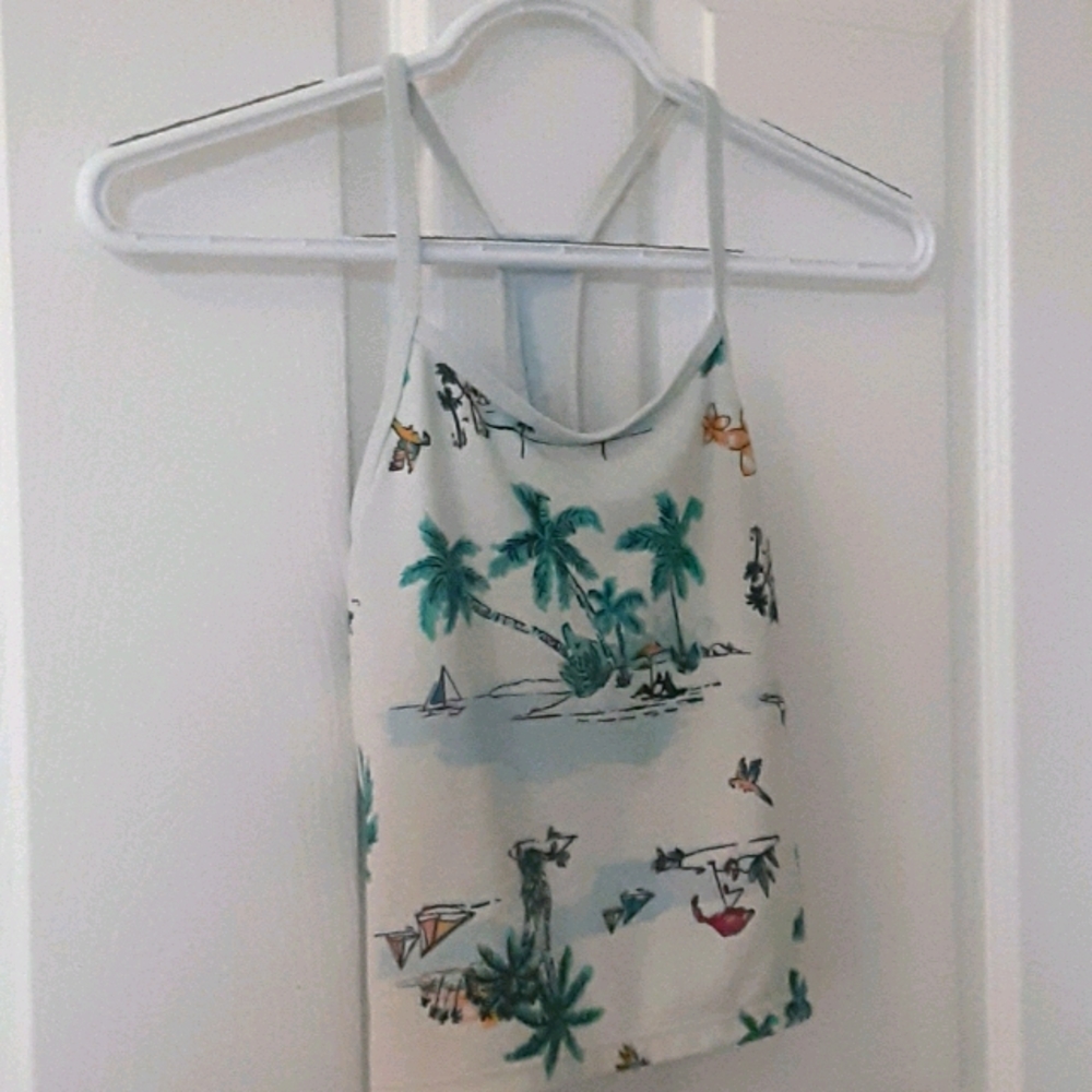 Blue tropical spaghetti strap Tankini top.